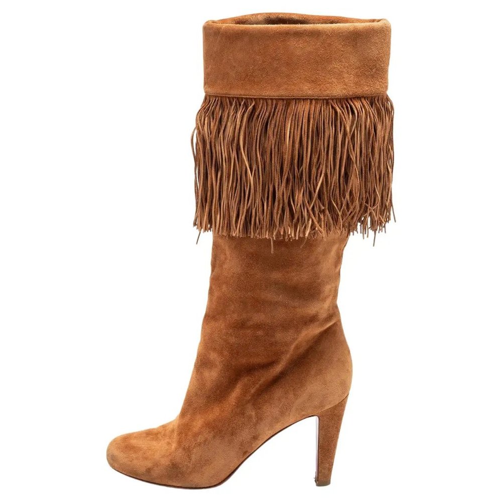 Christian Louboutin Suede Fringe Boots, size 38, Camel color